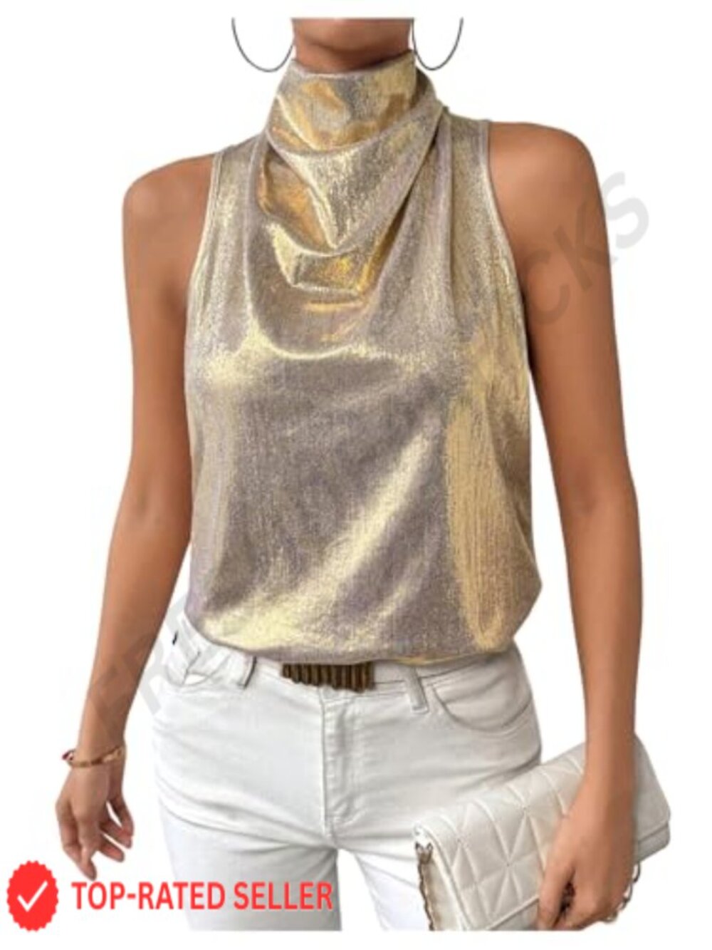Metallic Sequin Halter Tank Top Sleeveless Slim Fit Party Top
